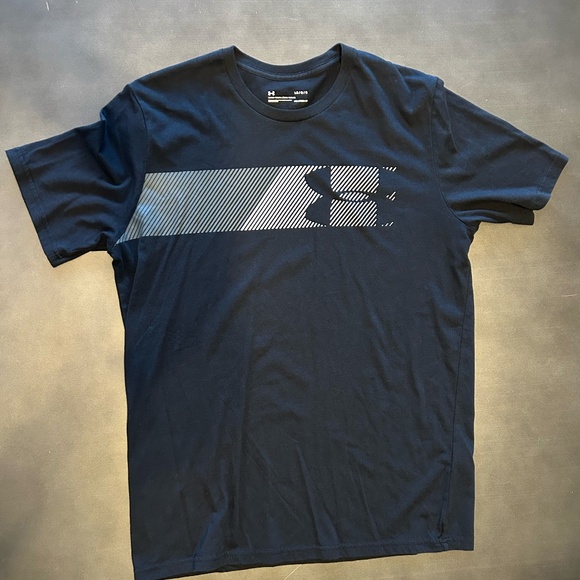 Mens Under Armour T- Shirt Size Large Graphic Logo Black Active HeatGear - Picture 1 of 3